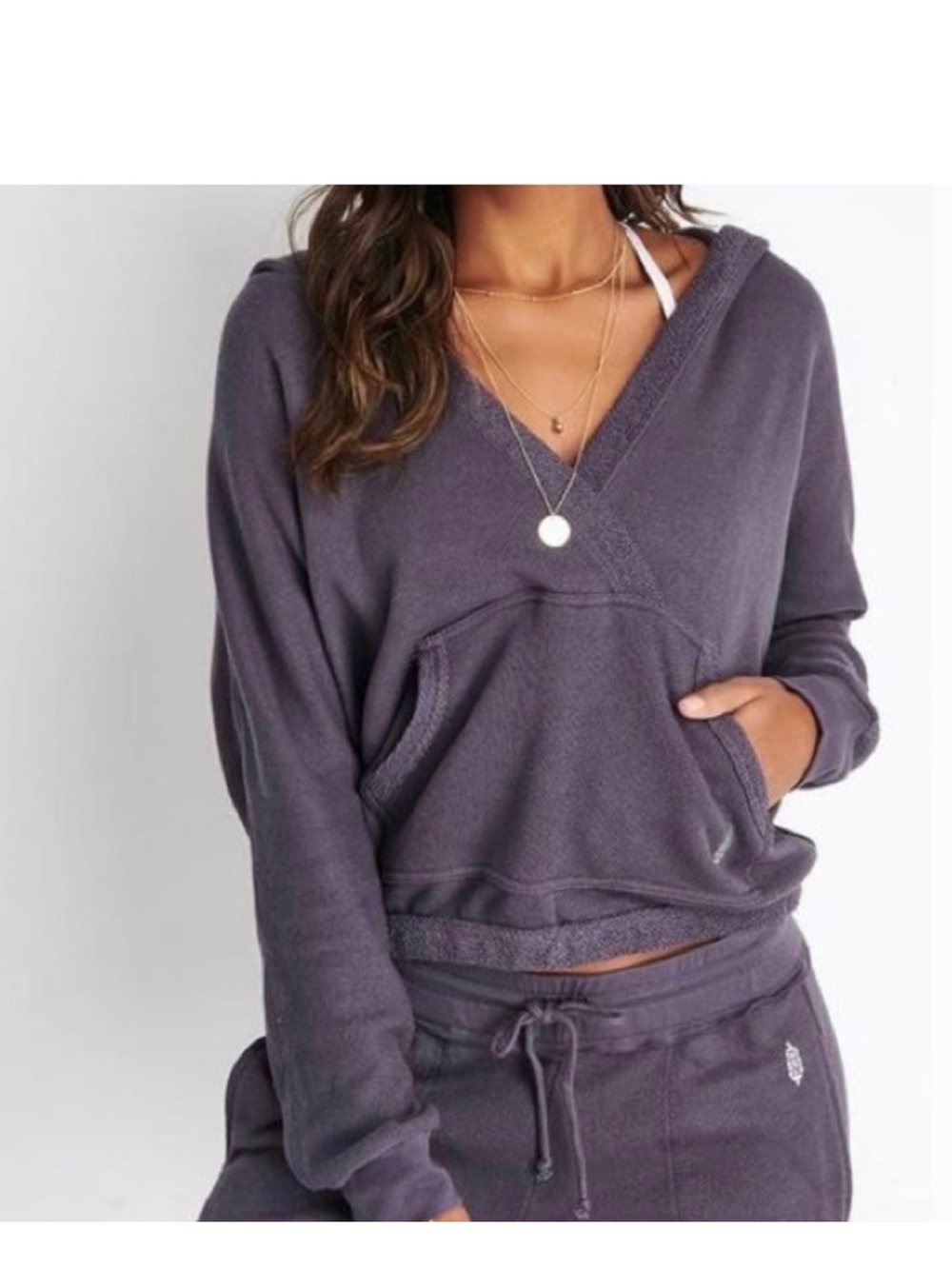 Free People Purple Hooded Cropped Sweatshirt